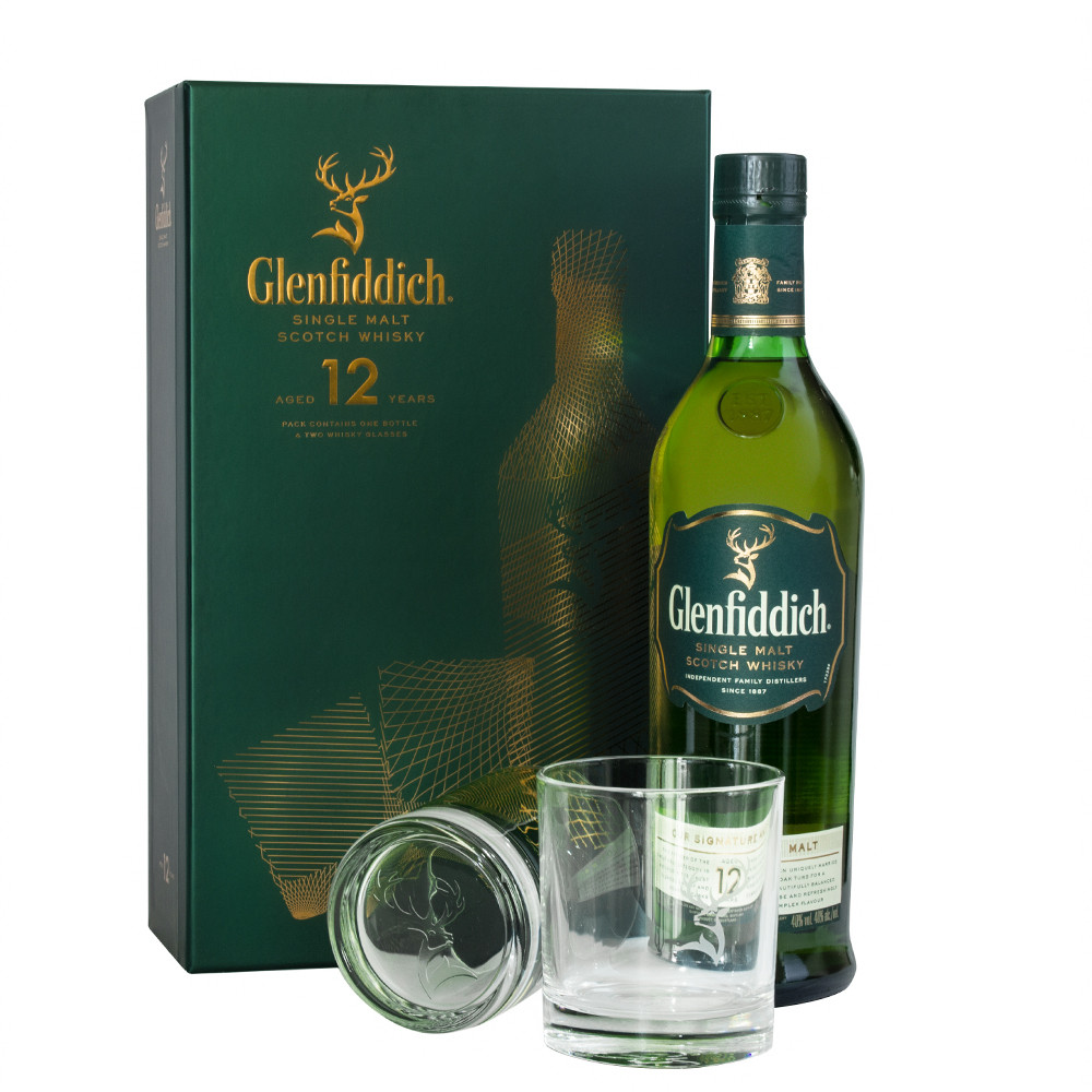 Glenfiddich Malt Scotch Whisky 12Yo Glass Pack (Includes 2 Branded